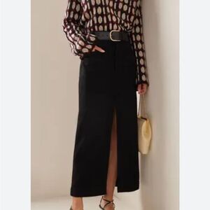 KHAITE Neer Denim Maxi Skirt in Dark Wash Black Denim, Size 29